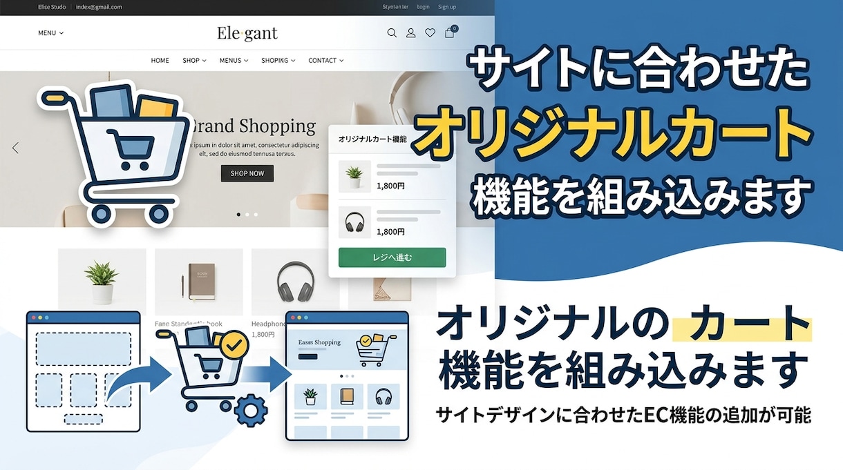 webサイトにオリジナルのカート機能を組み込みます サイトデザインに合わせたEC機能の追加が可能です イメージ1