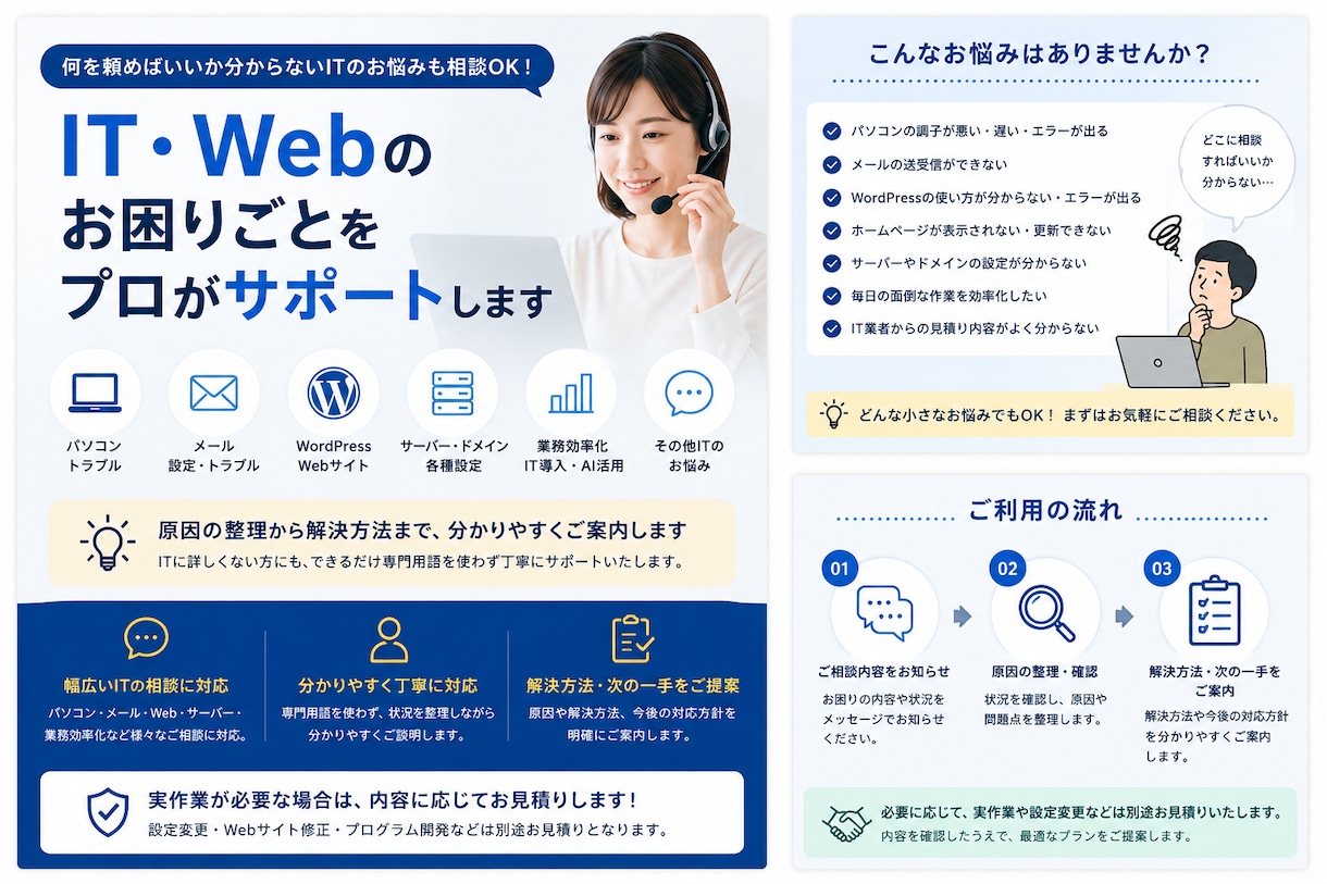 IT・Webのお困りごとをプロがサポートします 何を頼めばいいか分からないITのお悩みも相談OK！ イメージ1