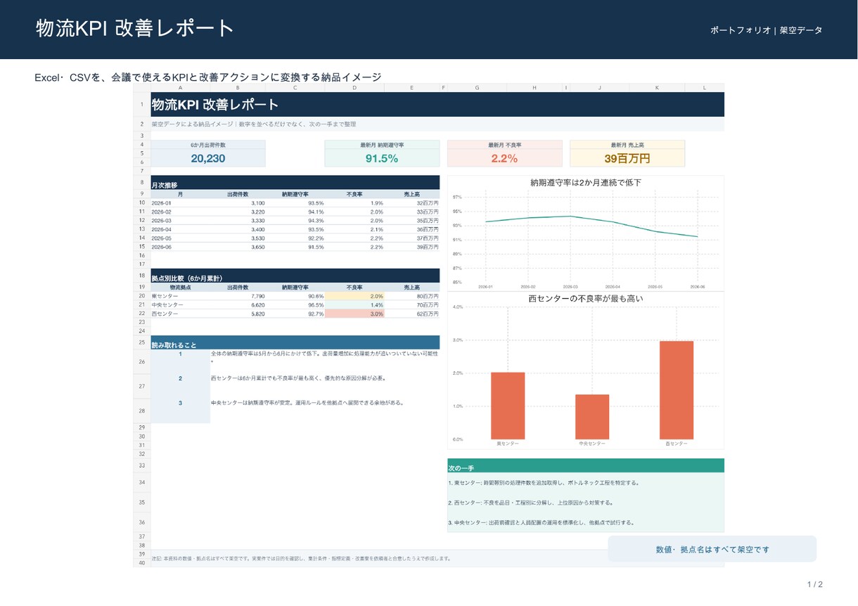Excel・CSVを改善レポートにします グラフだけで終わらず、会議で使える次の一手まで整理 イメージ3