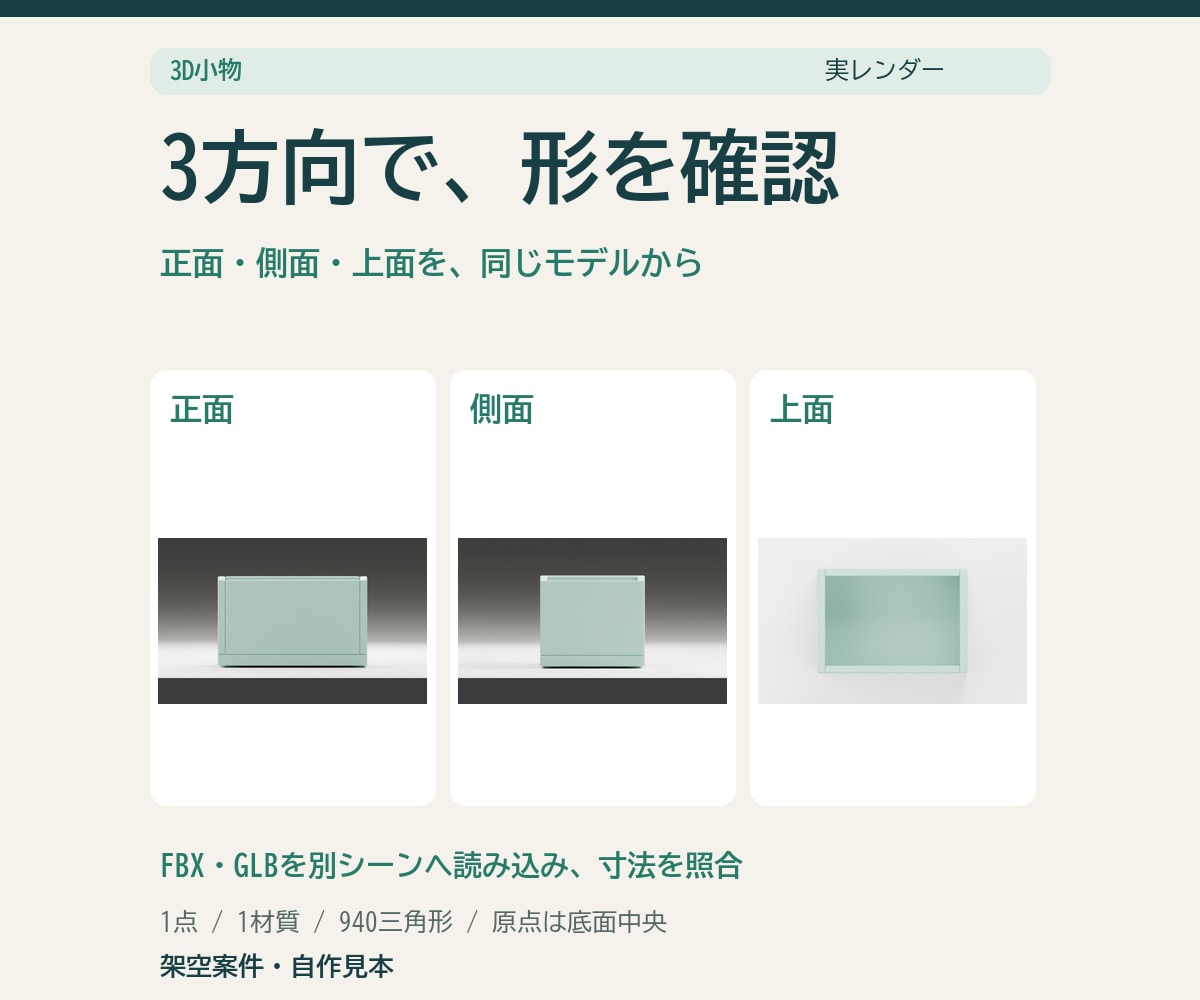寸法に合わせた3D小物を1点作ります 静的な小物1点。FBX・GLBと編集用データ イメージ2