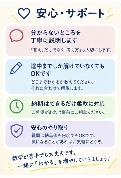 数学の問題を丁寧に解説・添削します わからない問題を理解できるまで丁寧にサポート イメージ5