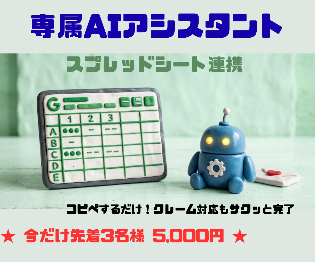 先着3名 AIが問合せ要約と返信文を作成します 通常2万円➡5千円 Geminiがメール対応を自動下書します イメージ1