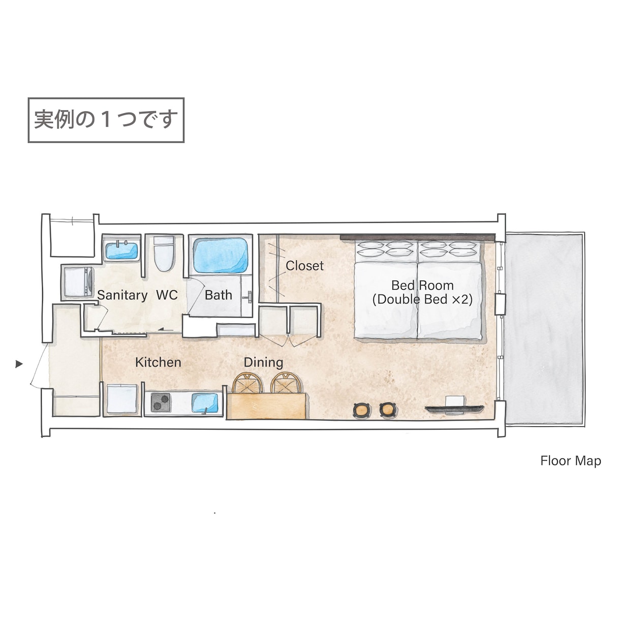 家具も再現！水彩でおしゃれな手描き間取り図描きます 民泊/プレゼン/販売図面に使える空間デザイナーが描く水彩図面 イメージ7