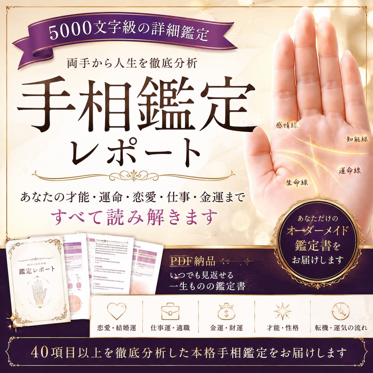 今だけ500円⭐︎両手の手相で本格鑑定します 【3000文字超】恋愛・仕事・金運・才能など詳しく分析 イメージ1