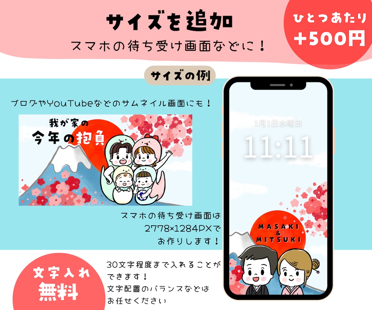 お年賀似顔絵！ご家族のイラストアイコンを描きます 年賀状の代わりに！SNS、LINEやメールでのご挨拶に便利！ イメージ7
