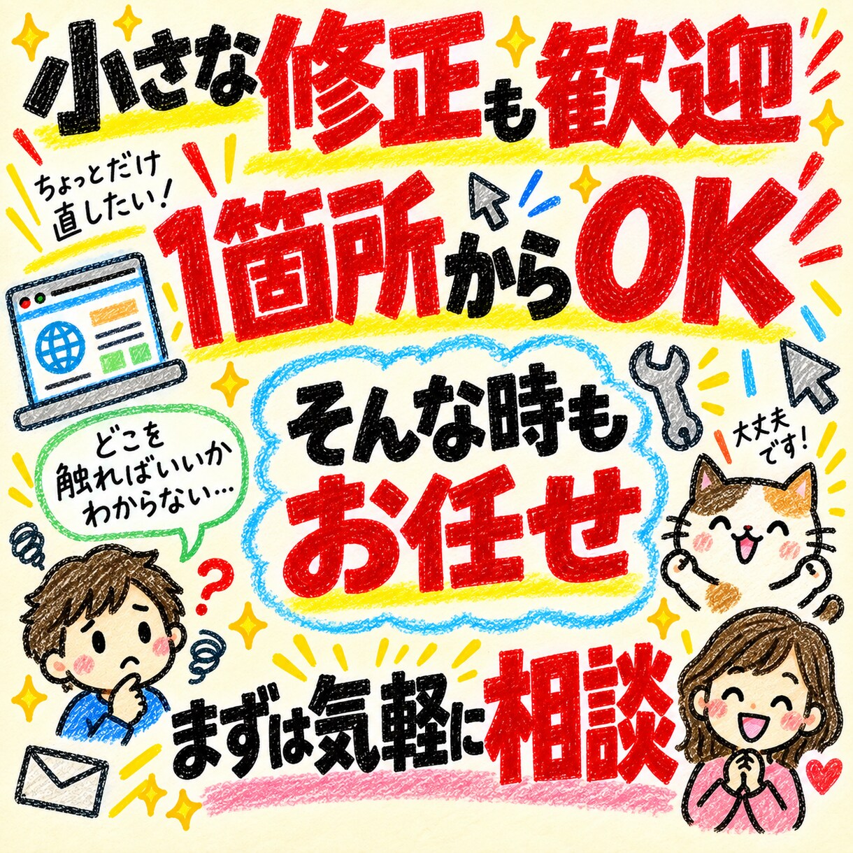 Webサイトの修正・カスタマイズを承ります 文字1つ、画像1枚から。サイト修正おまかせ。 イメージ3
