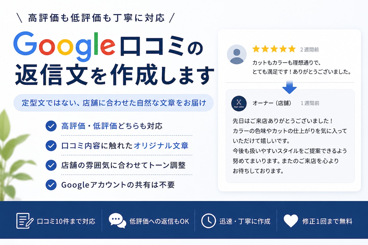 口コミの返信文の代筆&MEO運用をサポートします 高評価も低評価も自然な口コミ返信を作成 イメージ1