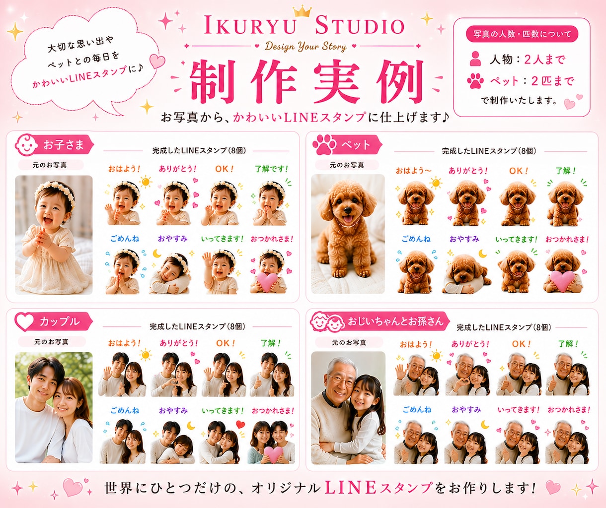 写真からLINEスタンプを制作します お子様・ペット・カップル・家族の写真をスタンプにします イメージ2