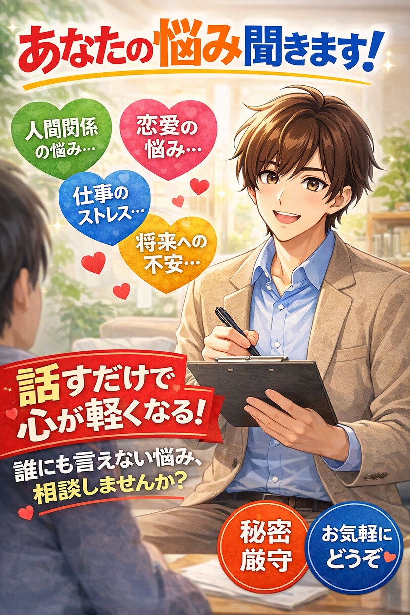 あなたの誰にも言えない相談乗ります 愚痴があれば聞きます！なんでも話して下さい！ イメージ1