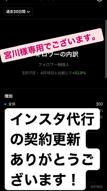 宮川様専用でございます インスタフォローアップ代行の契約更新 イメージ1