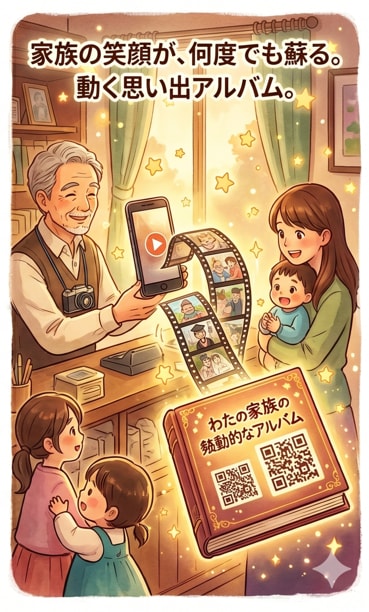 スマホをかざすだけ。思い出が、今ここに動き出します お子様やペットの動画をQR化。壁に貼って家族みんなで楽しもう イメージ4