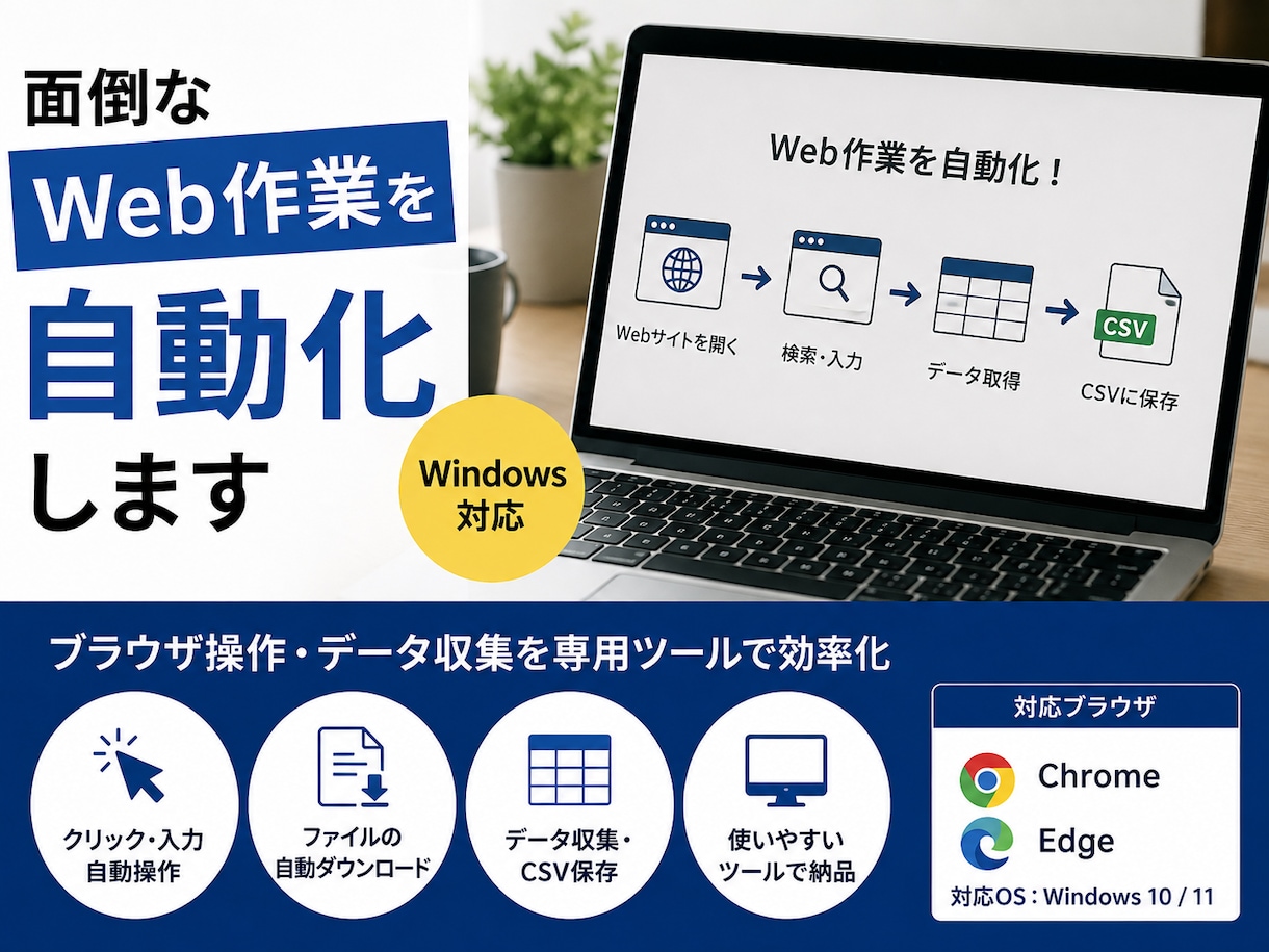 Webの面倒な繰り返し作業を自動化します ブラウザ操作・データ収集を専用ツールで効率化 イメージ1