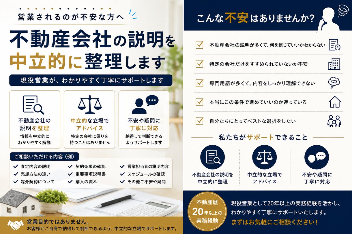 不動産会社の説明を中立的に整理します 不動産歴20年以上｜現役営業が丁寧にご説明 イメージ2