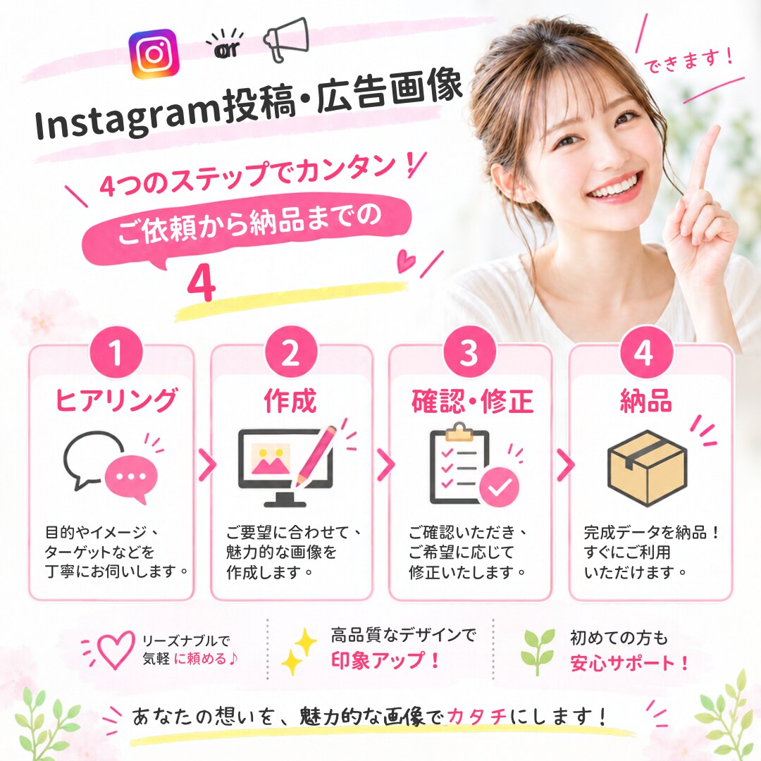 Instagram投稿用画像を4枚作成します お試しにもおすすめ！4枚1,000円で対応します イメージ2