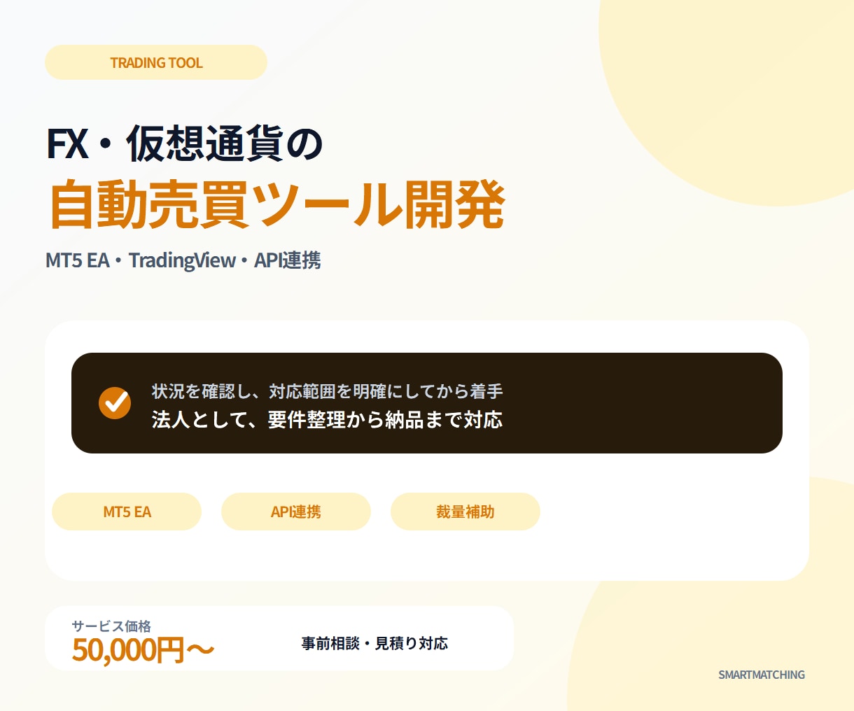 FX・仮想通貨の自動売買ツール開発します MT5 EA TradingViewAPI裁量補助も可 イメージ1