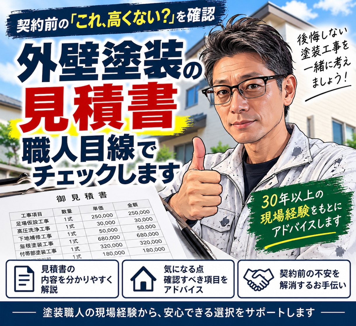 外壁塗装の見積書を職人目線でチェックします 外壁塗装の見積書を職人目線でわかりやすくチェックします イメージ1