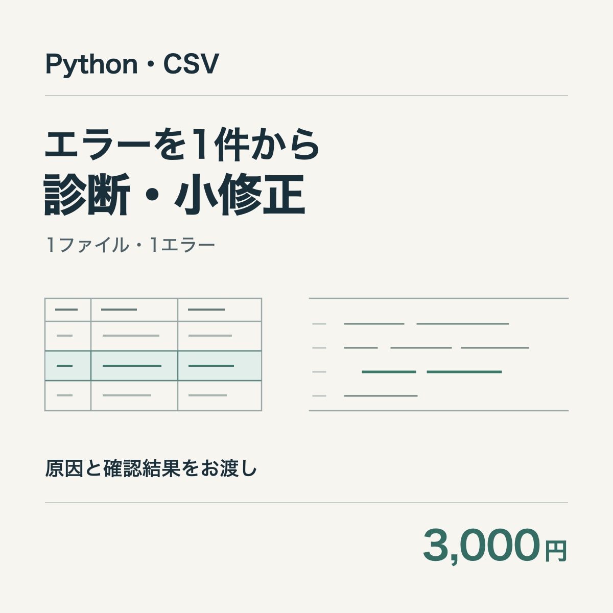 Python・CSVのエラーを1件から修正します 1ファイル・1エラー、原因と確認結果をお渡し イメージ1