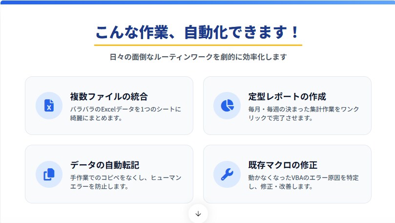 Excelマクロ・VBAの作成を代行します 日々のコピペや集計作業を自動化し、残業を削減します！ イメージ2