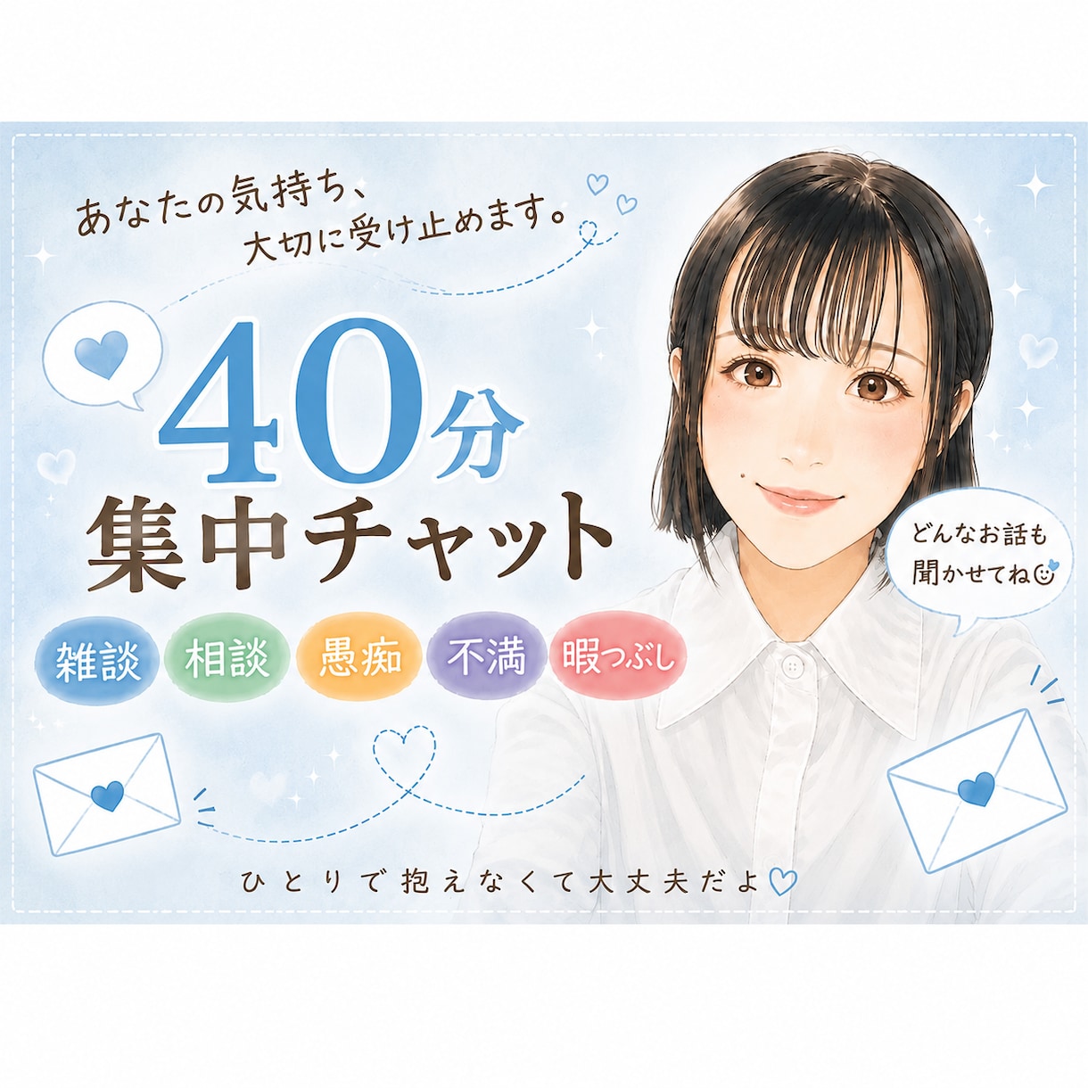 40分即レスチャット＊お話お聞きします リアルタイムでお返事＊雑談・相談・愚痴・暇つぶし・癒し イメージ1