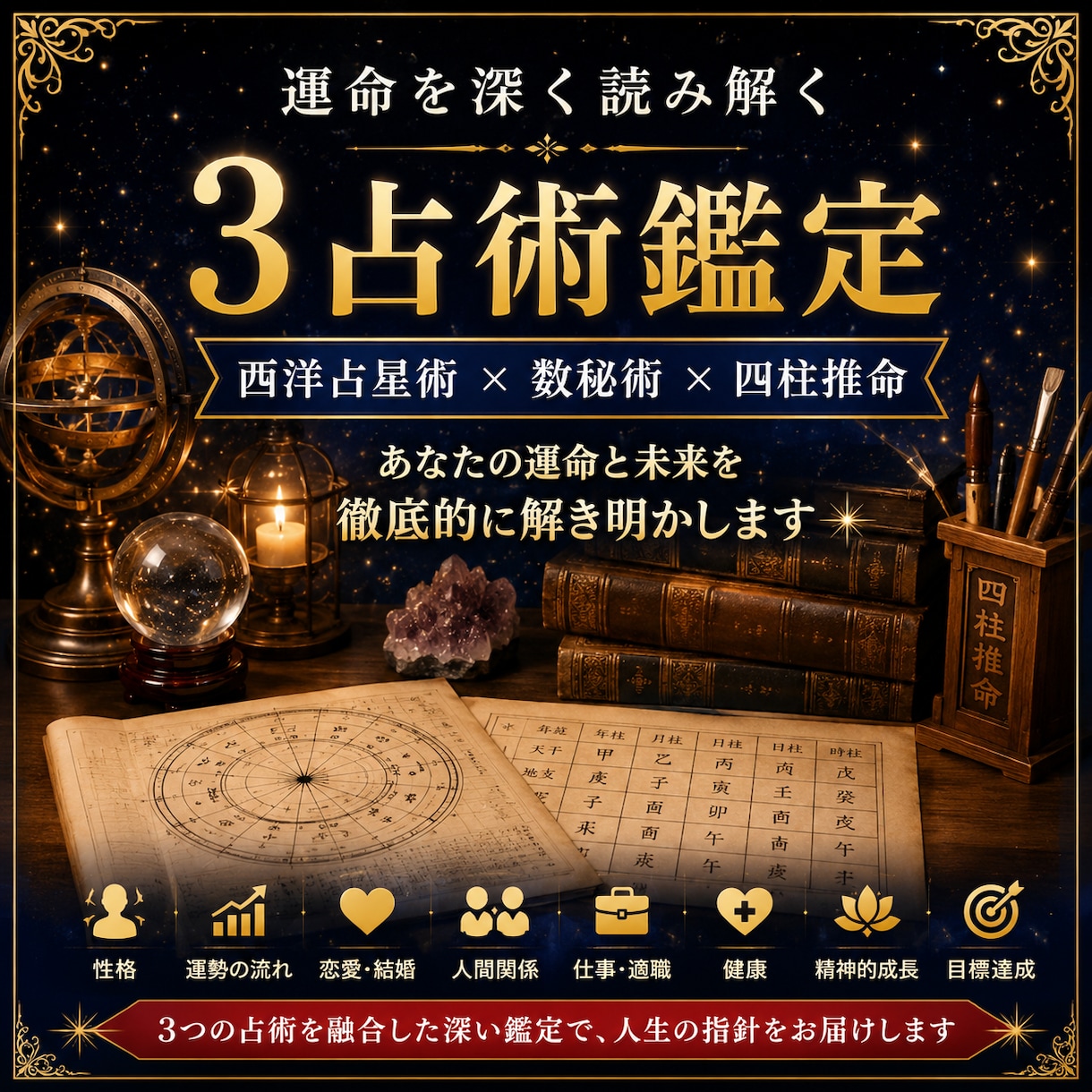 西洋占星術・数秘術・四柱推命で詳細鑑定します 3占術で運命・恋愛・仕事を深く読み解きます！ イメージ1