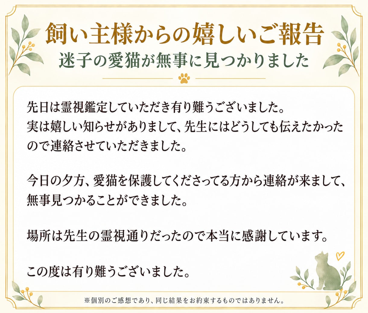 迷子猫を霊視します。７日間継続で捜索相談を承ります 地図霊視・捜索アドバイス｜再会を願う飼い主様を支えます イメージ3