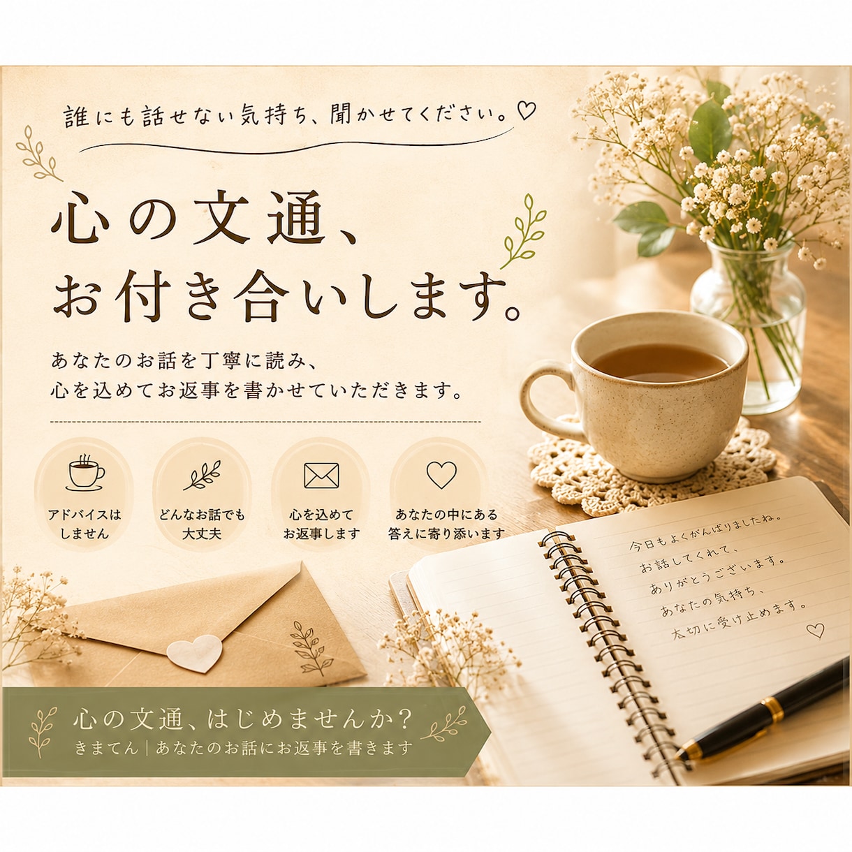 あなたのお話にお返事を書きます 元カフェ店主が心を込めてお返事します イメージ1