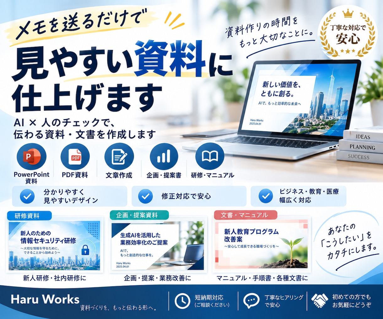メモを送るだけ見やすく伝わる資料・文書を作成します AI×人のチェックで、伝わる資料・文書に仕上げます イメージ2