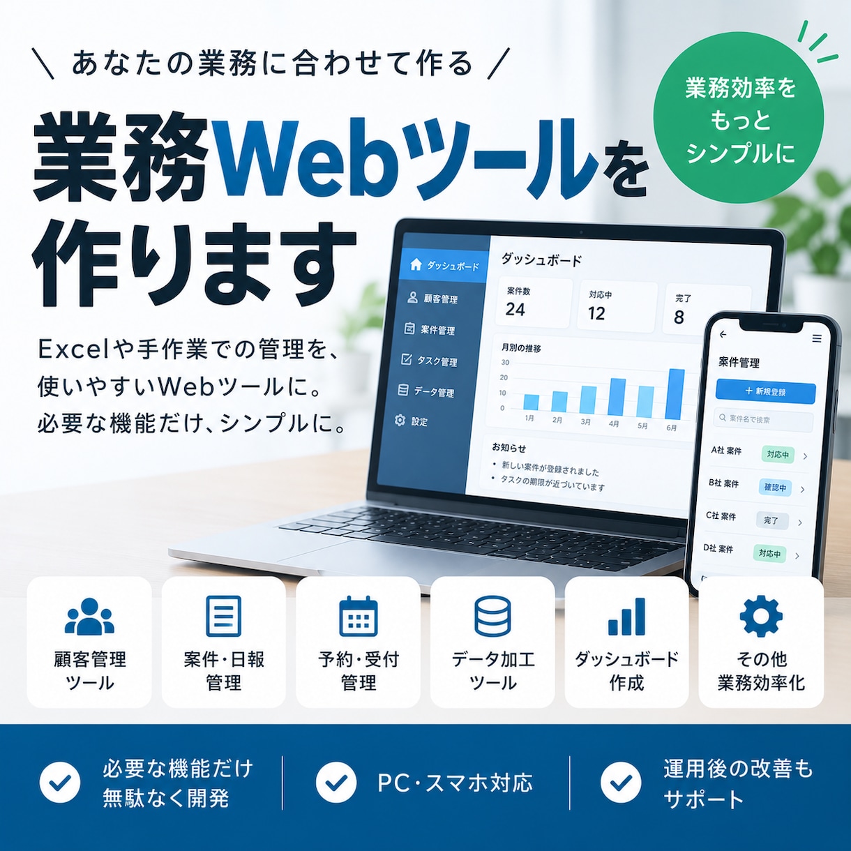 あなた専用のシンプルな業務Webツールを作ります あなたの業務に合う専用ツールを作ります イメージ1