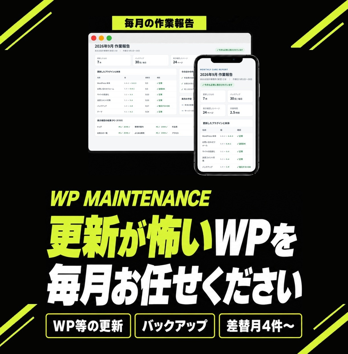 WordPressの更新代行・保守をお受けします ワードプレス保守・月額。更新・バックアップ・不具合対応 イメージ1