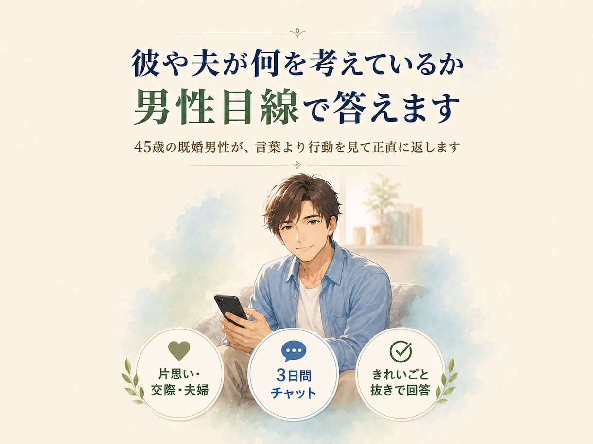 彼や夫が何を考えているか男性目線で答えます 45歳の既婚男性が、言葉より行動を見て正直に返します イメージ1