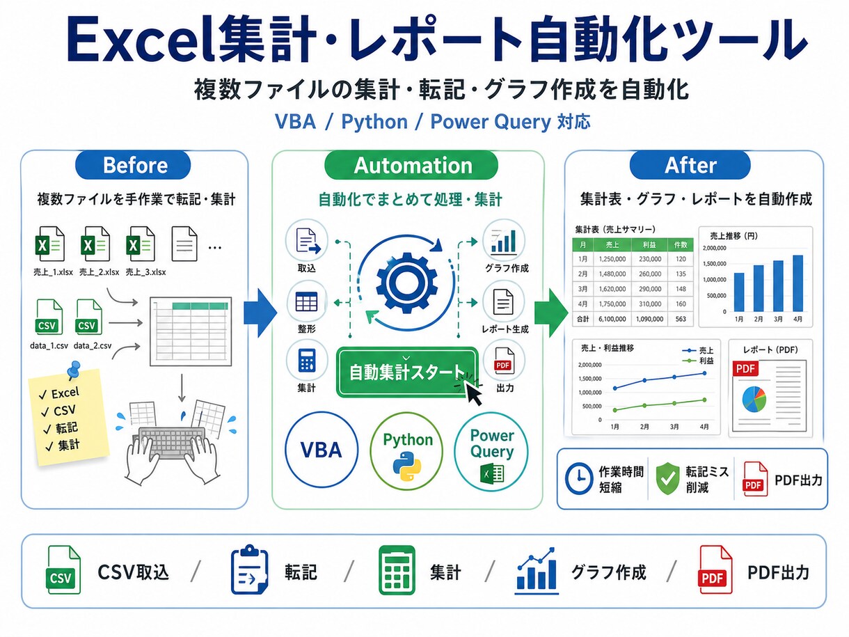 Excel集計レポートを作成します ｜CSV集計・グラフ作成に対応 イメージ1