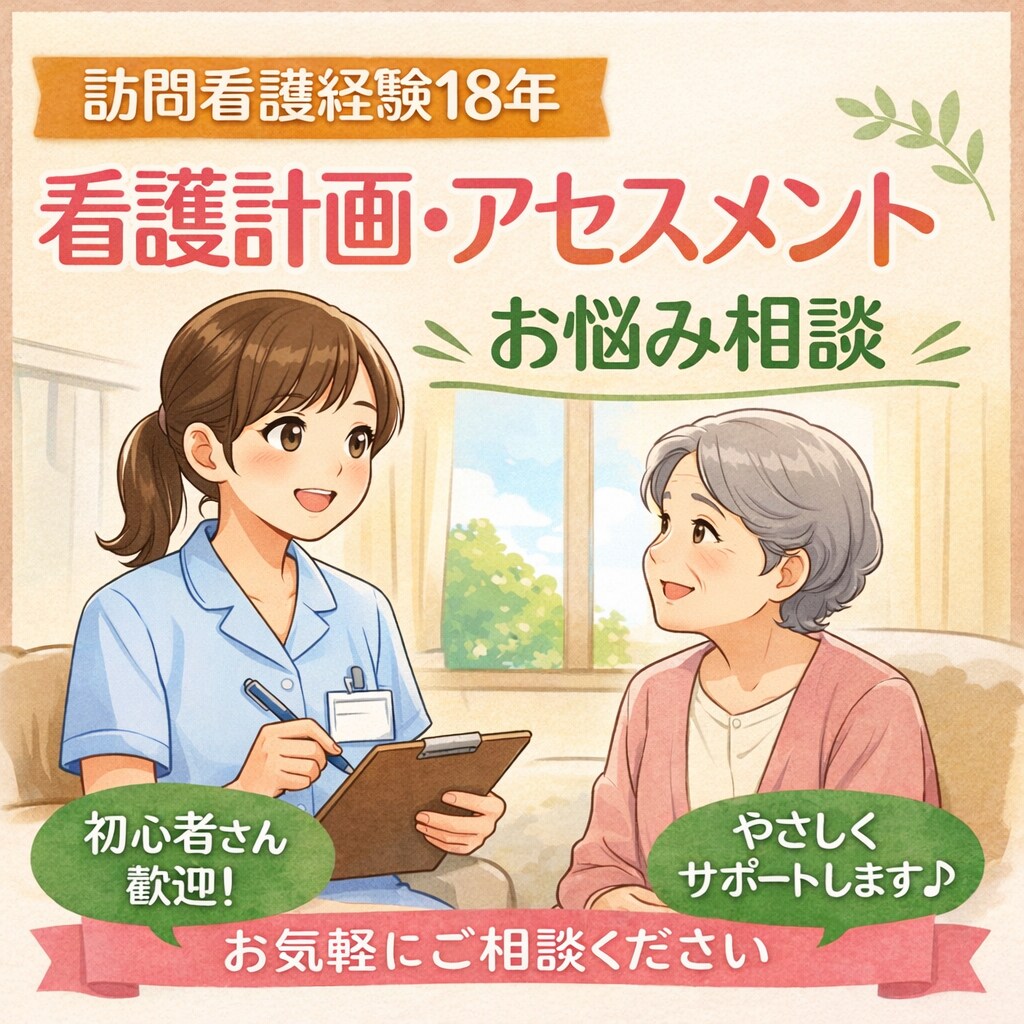 訪問看護の計画・記録・アセスメント相談に対応します 訪問看護初心者も大歓迎。訪問看護計画作成をサポートします。 イメージ1