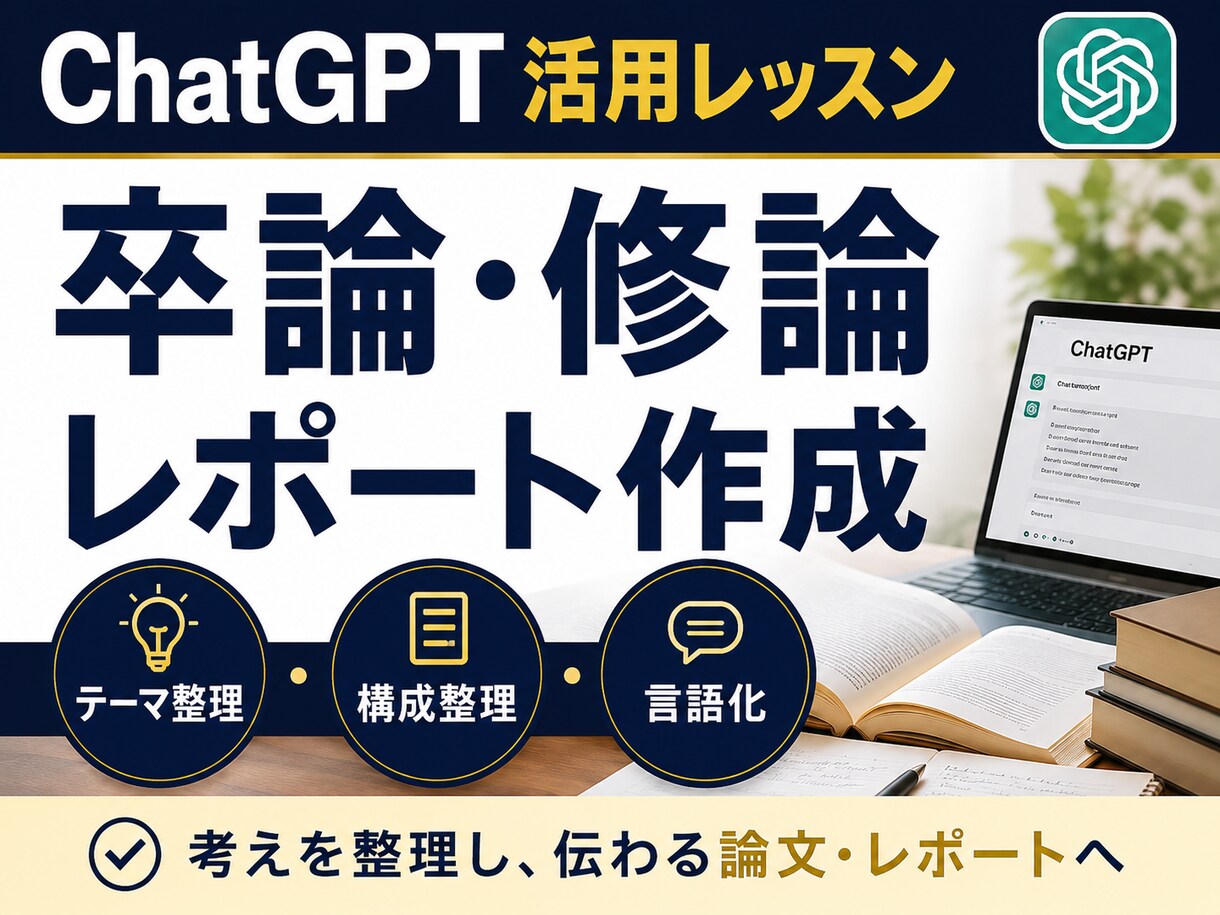 ChatGPTで研究・レポート作成する方法教えます 卒論・修論・テーマ整理・構成整理・言語化を学べます イメージ1