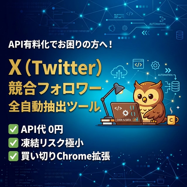 X競合フォロワー自動抽出ツール作ります API不要・凍結リスク極小・買い切りChrome拡張機能 イメージ1