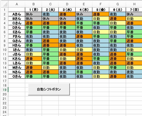 ワンクリックで完成！夜勤対応Excelシフト表ます ボタンひとつで時短！介護用勤務表 イメージ1