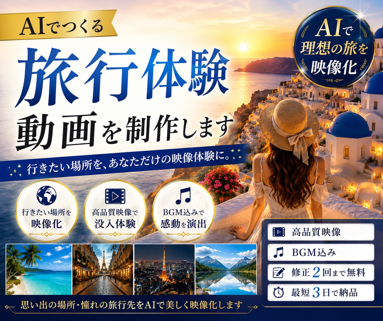 AIで旅行体験動画を制作します 行きたい場所をリアルな映像体験に イメージ1