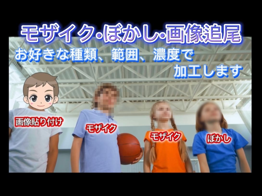お好みでモザイク/ぼかし/画像追尾します お好きな種類•範囲•濃度でプロが丁寧に対応します。 イメージ1