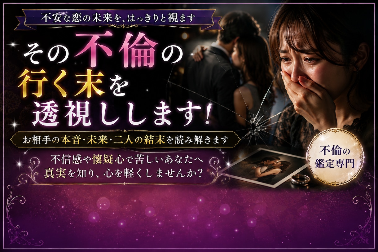リアル霊感！その【不倫】の行く末を透視します 連絡が減った、デートが減った、彼の本音は？にお答えします！ イメージ2