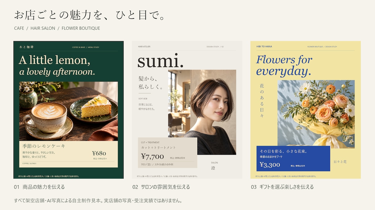 店舗サイトと告知画像をセットで制作します １ページ＋告知５内容×２サイズ＋投稿文５点 イメージ4