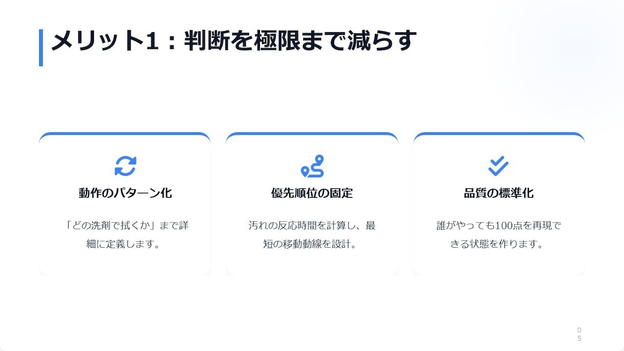 貴方の頭の中をマニュアル化します 判断を減らして清掃時間を短縮、品質を標準化します イメージ5