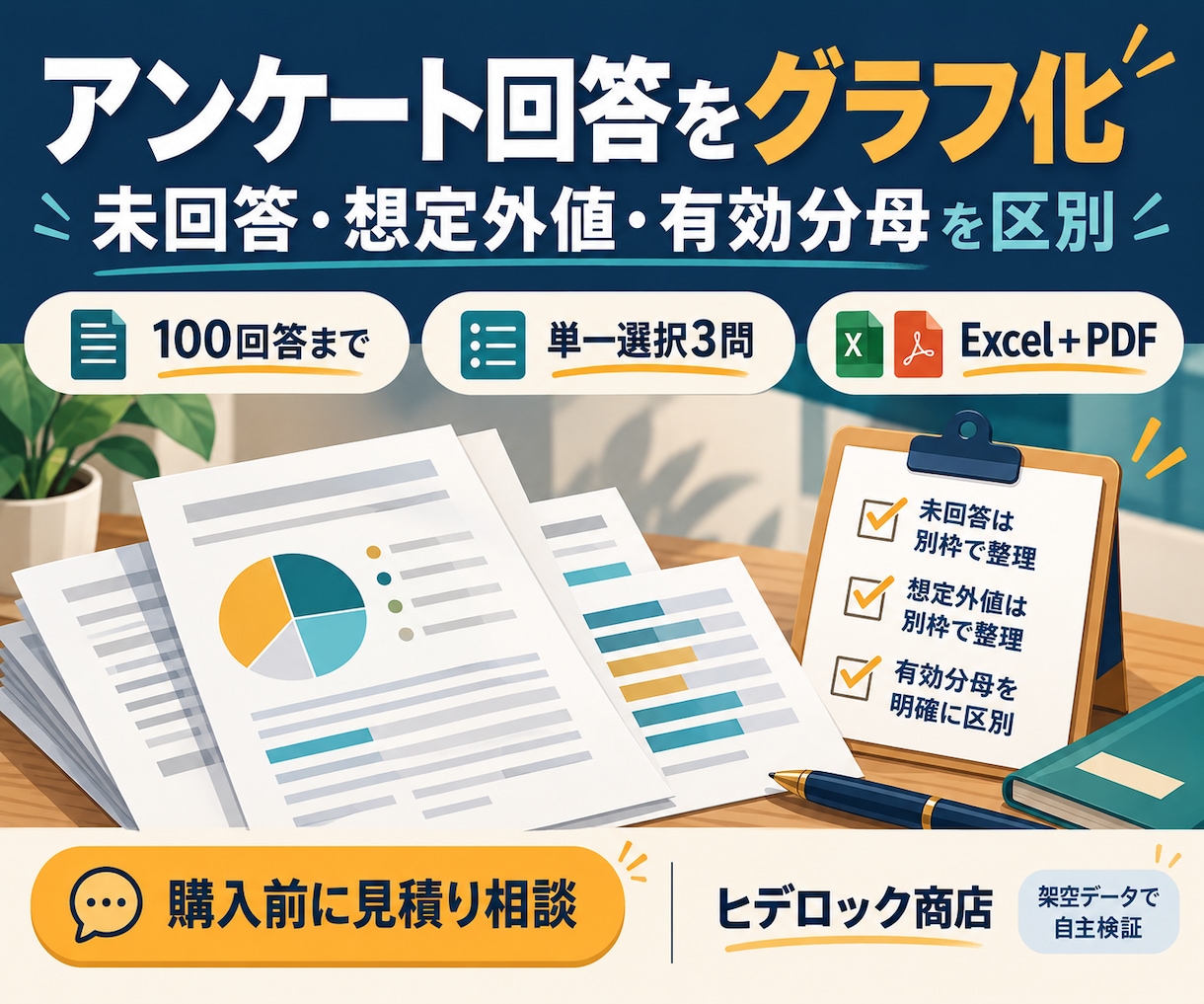 アンケート回答を検算付きでグラフ化します 回答数・未回答・想定外値を分け、集計の分母まで明示 イメージ1