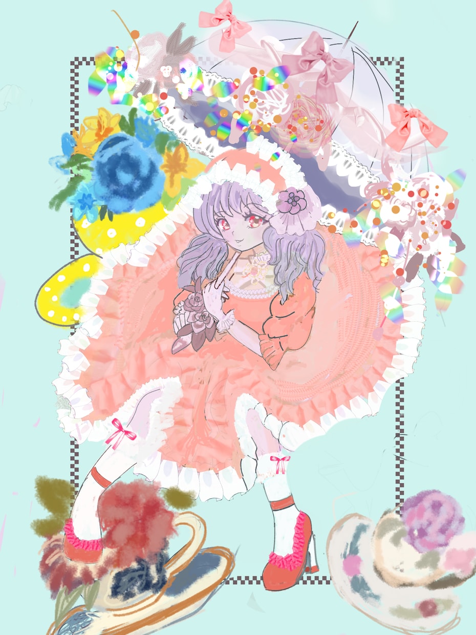 配信画面を華やかでエモい1枚絵描きます 夢かわ×レトロポップな絵を。初めての方でも、安心な二択で。 イメージ5