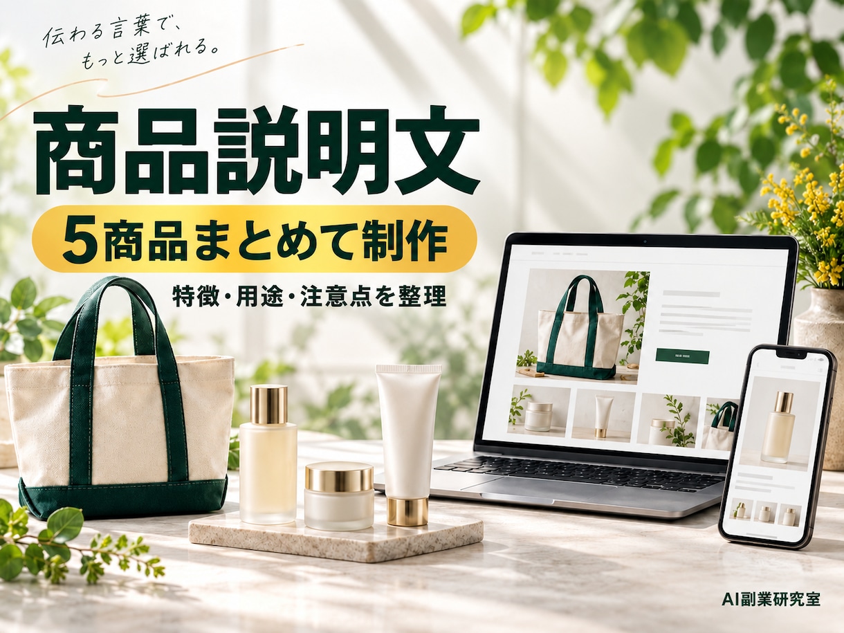 ネットショップの商品説明文を5点作ります 商品の特徴を、買う人が比較しやすい文章に イメージ1