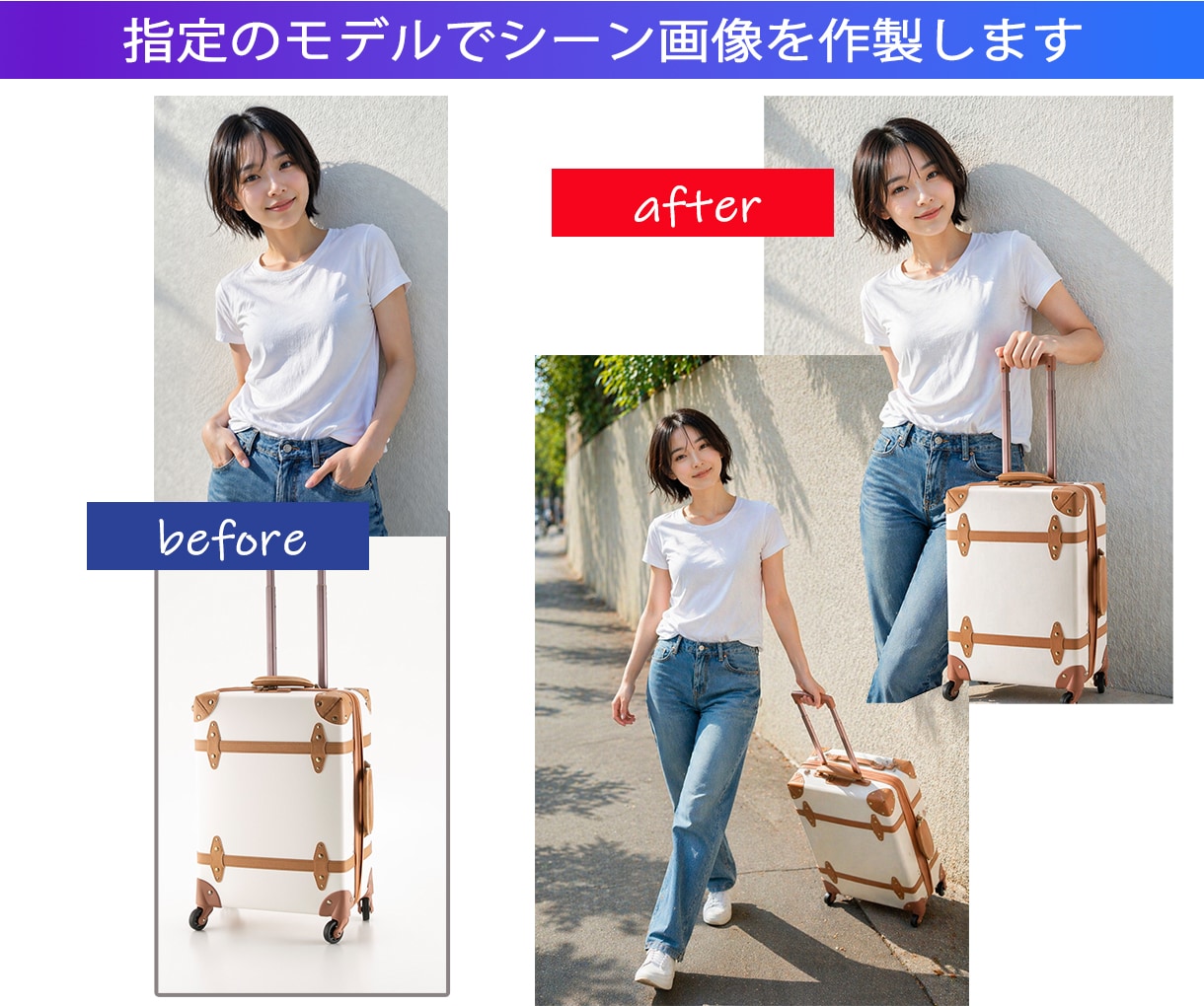 使用シーン画像を作成します 商品写真と使用イメージだけで使用シーン画像を作成します イメージ3