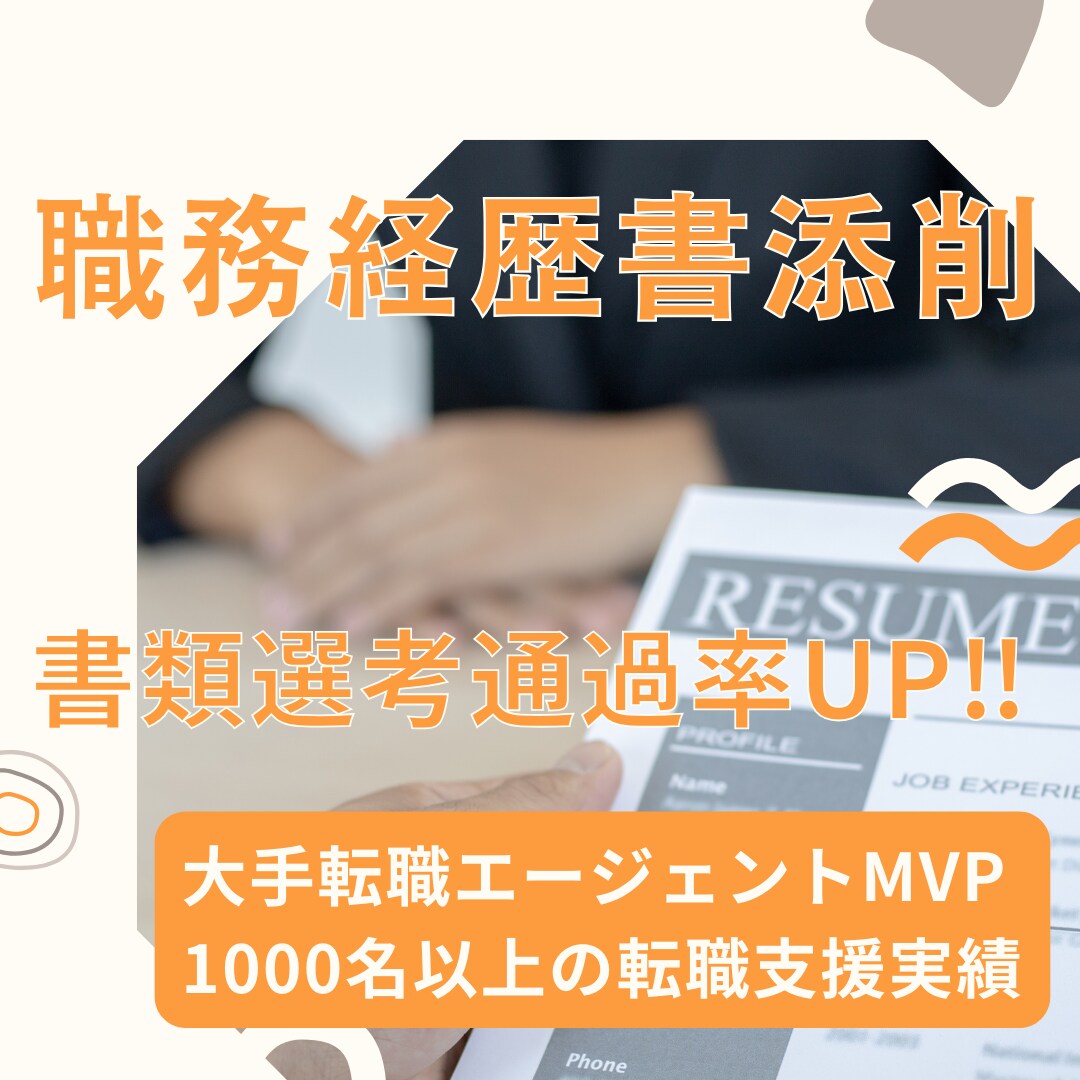期間限定価格！履歴書・職務経歴書の添削します 豊富な転職支援実績で転職活動をサポートします イメージ1