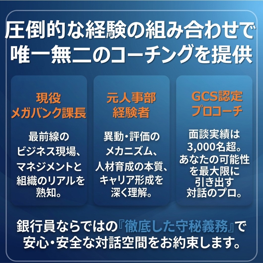30代40代ビジネスパーソン向けのコーチングします 面談実績3,000名の元人事/現役メガバンク課長/プロコーチ イメージ3