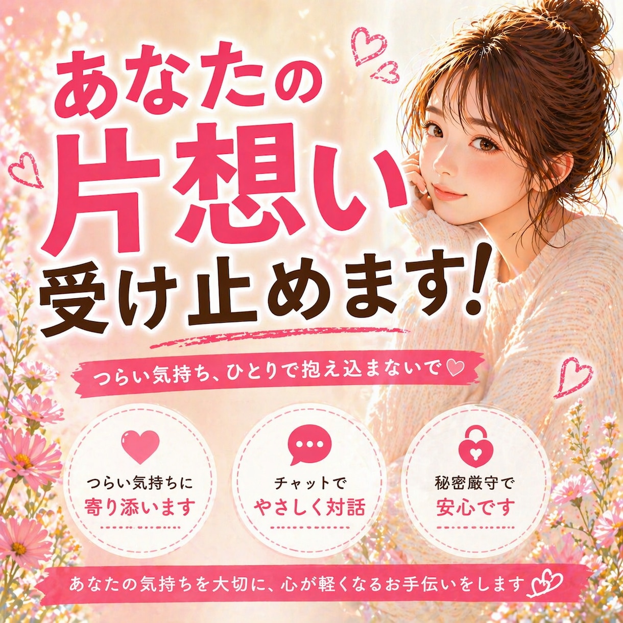 あなたの片想い受け止めます 片想いの不安な気持ちにやさしく寄り添います。 イメージ1