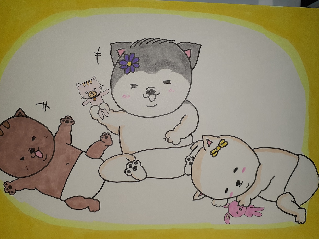優しいほっこり手書きイラスト書きます 色々な動物や可愛いペットの記念になる一枚を。 イメージ4