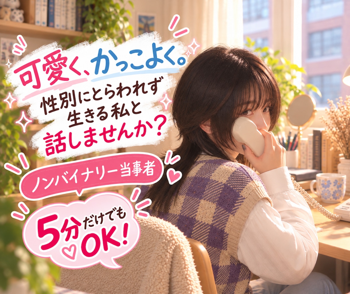 5分からOK！20代・LGBT当事者の私が聴きます ゲイ・ノンバイナリー＆心理学生の私とお話しませんか？ イメージ1