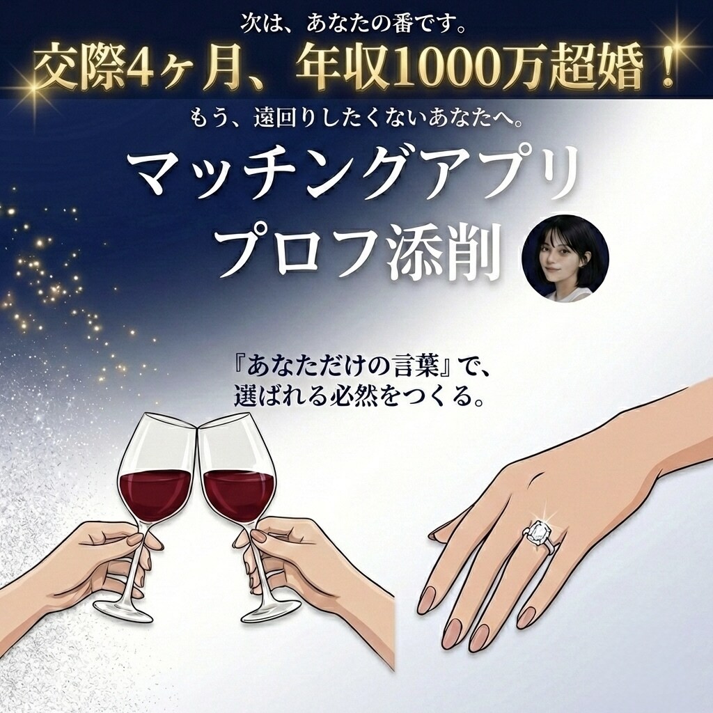 交際4ヶ月スピード婚/写真プロフィール添削します 同い年ハイスペ婚/1日4アポ組んでいた元夜職がテク伝授 イメージ1